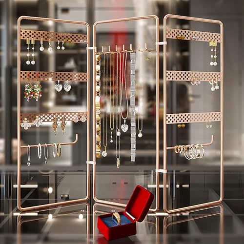 Organizador de joyas - Organizador de joyas  Exhibición de joyería y accesorios de metal dorado elegante para collares anillos aretes pulseras