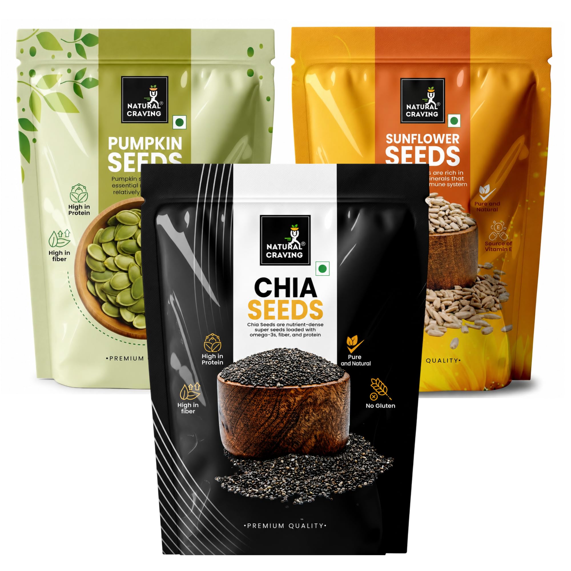Natural Craving Super Seeds Combo Pack 400g | Sunflower, Pumpkin, Chia & Watermelon Seeds(Small Size) | Nutrient Rich | Perfect for Snacking, Smoothies & Salads(100g Each) — Amazon image 9