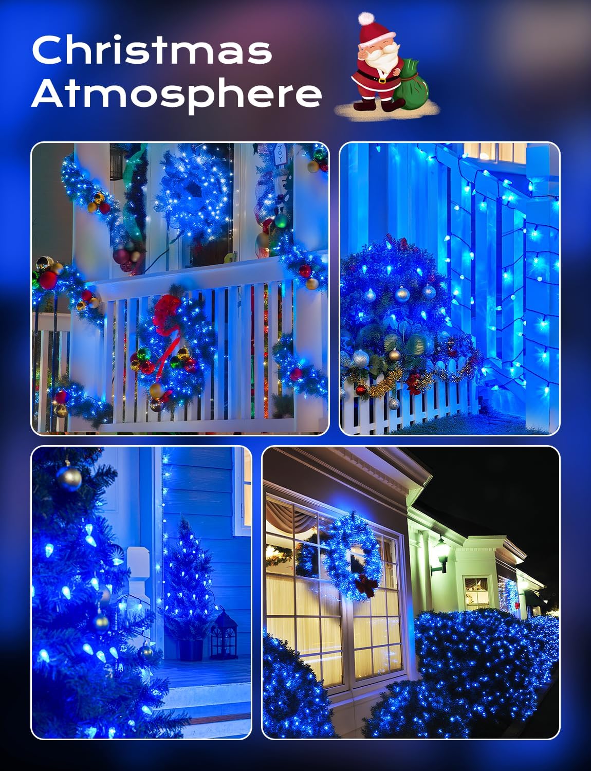 Brightown Solar Operated C6 Strawberry String Lights, 22.64ft 50 LEDs Blue LED Christmas Fairy Lights, Solar Christmas Lights Outdoor, Christmas Decorations for Christmas Tree, Garden Decor