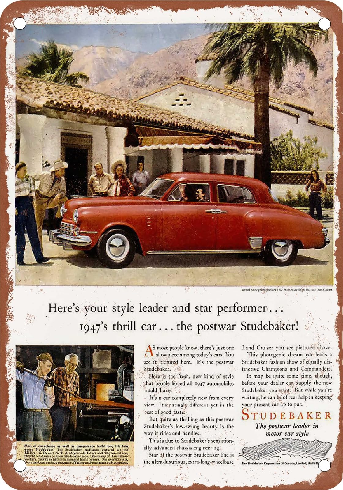 Miaomansenstore Metal Sign - 1947 Studebaker Vintage Ad 04 - Old Retro Rusty Look Home Decor