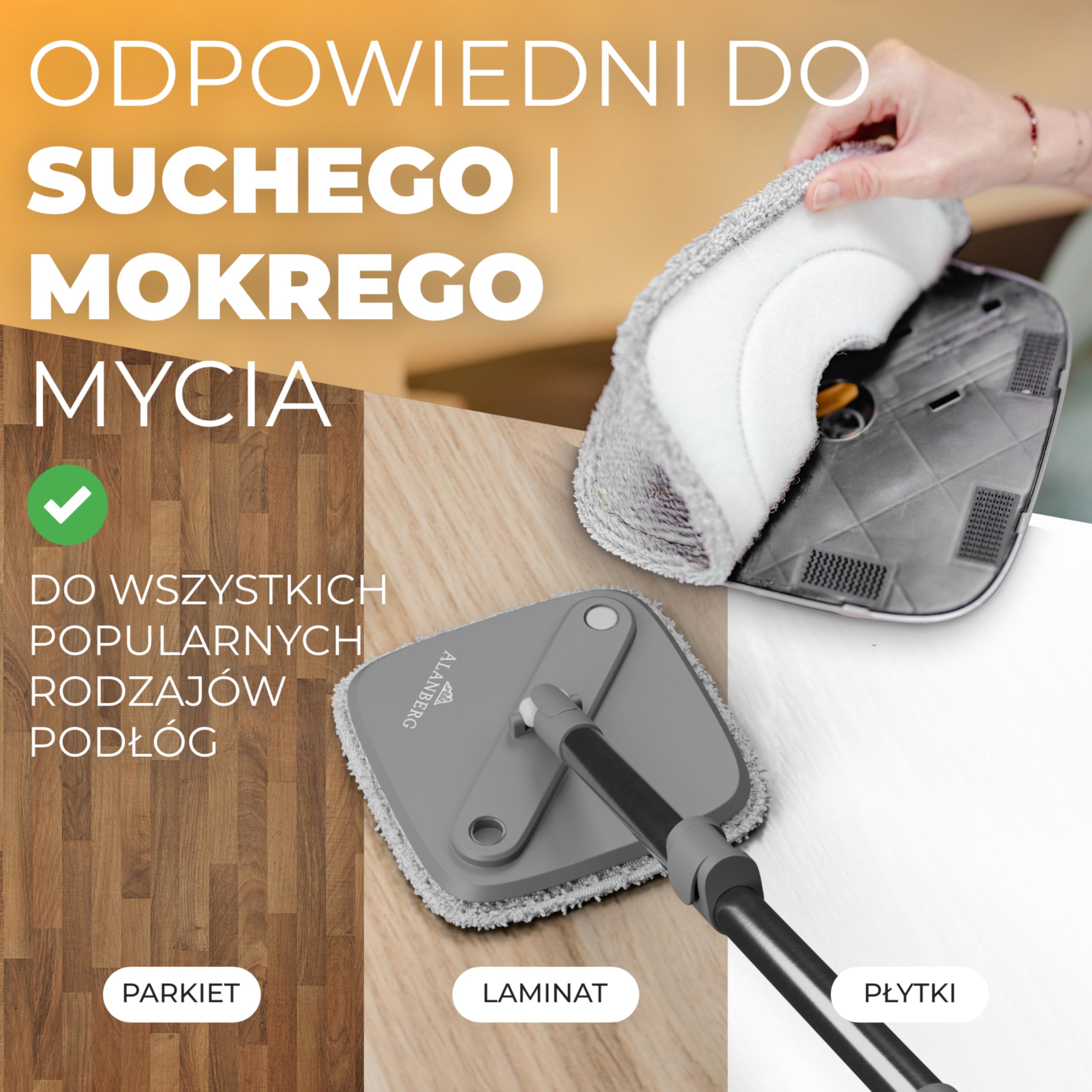 ALANBERG Nakładki z Mikrofibry 2 szt. – Wkłady do Mopa i Wiadra Gen1 & Gen2 – Wielorazowe Nakładki do Czyszczenia Wszystkich Twardych Podłóg