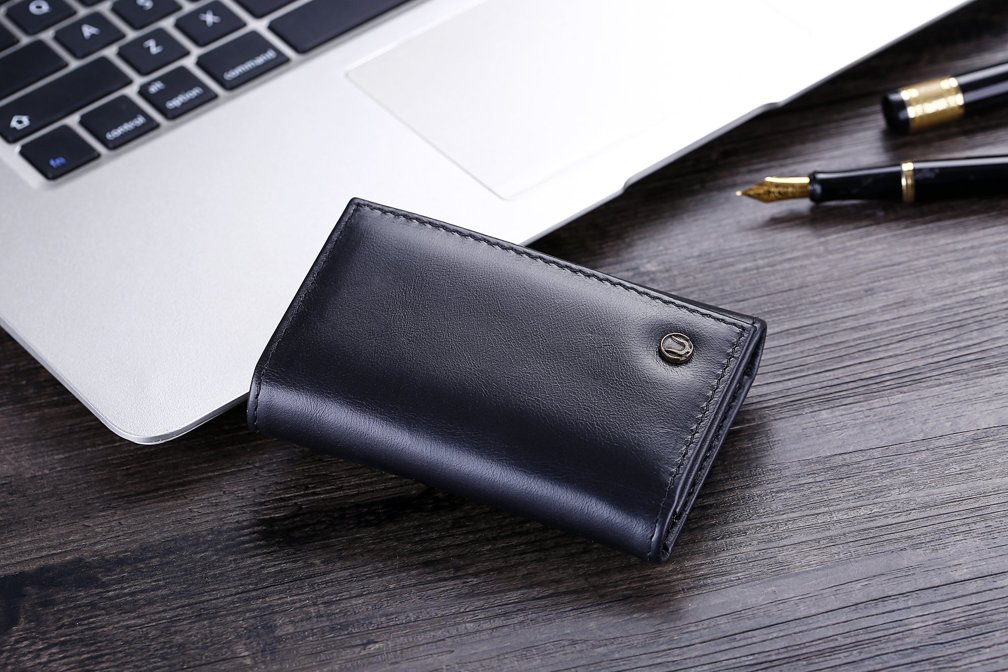 Cronus & Rhea® | Porte-clés de luxe en cuir exclusif (Janus) | Key Case - Porte-clés | Cuir véritable | Avec boîte-cadeau élégante | Hommes - Femmes (Noir)