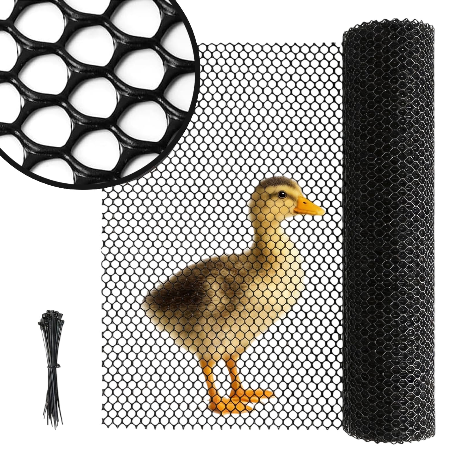 Msymsyu 6Mx40CM Valla de Jardín de Malla Negra de Alambre para Pollos de Plástico Alambre para Conejos 1er Alambre para Voladera Valla para Gatos con 30 Piezas de Abrazaderas de Cable Malla para Topos