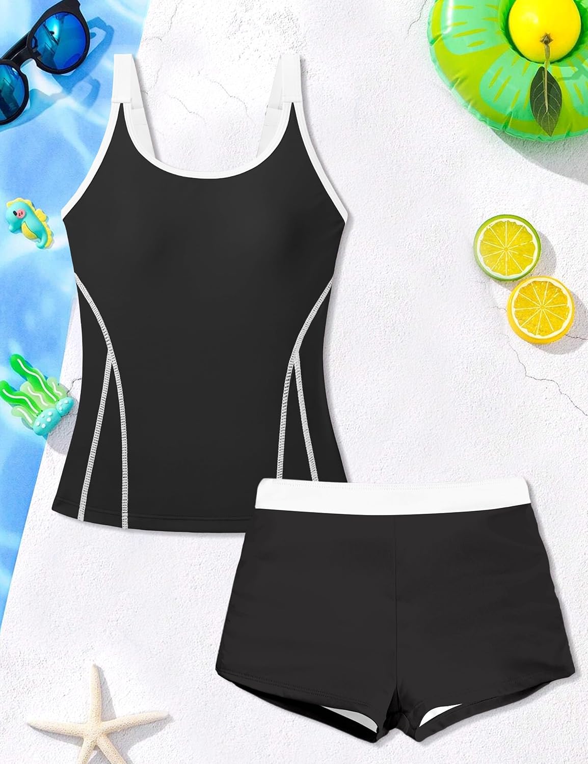 DONWEN Girls Swimsuits Sporty Adjustable Straps Bathing Suits UPF 50+ Boyshort Tankini Beach Pool Swimwear - Image 7