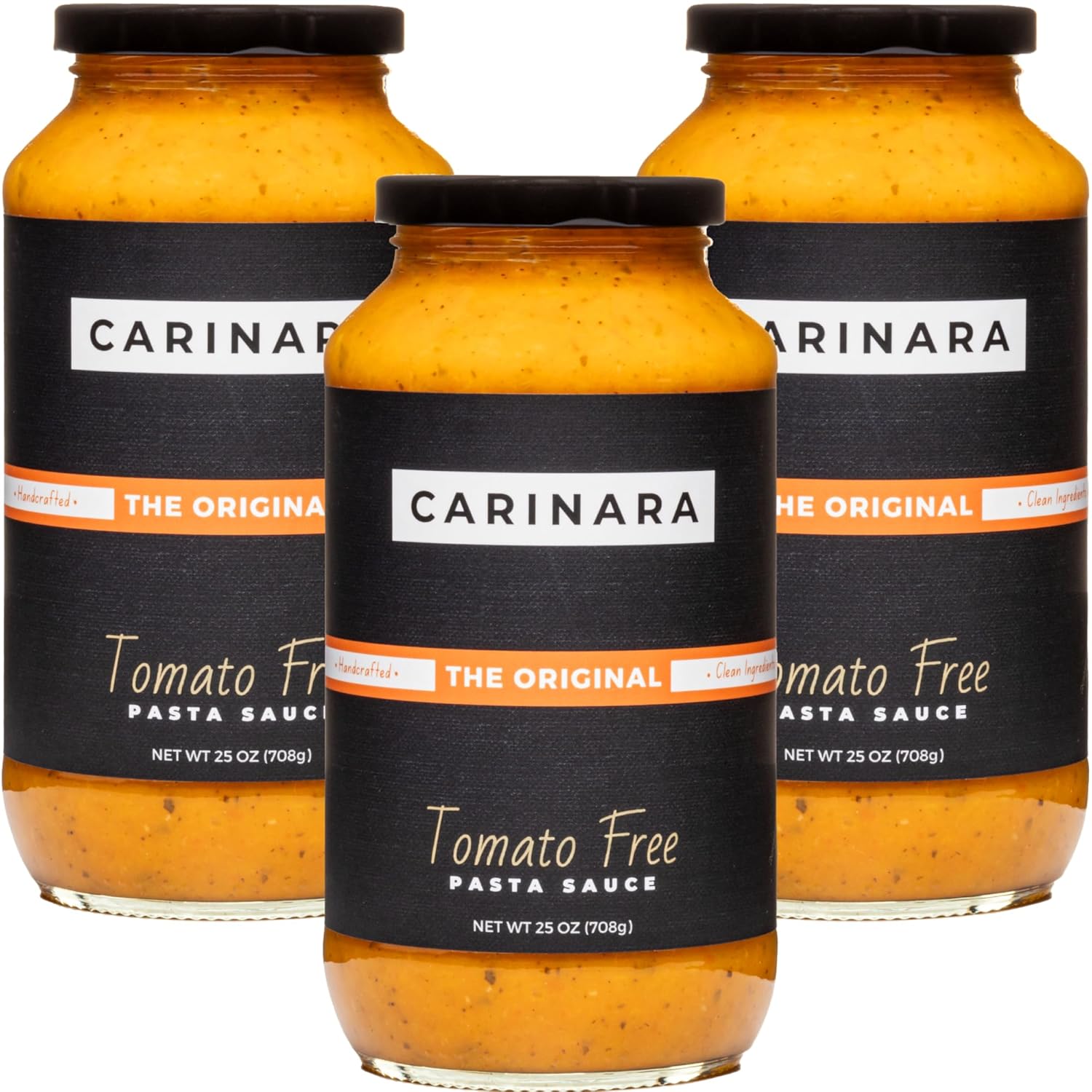 CARINARA Tomato-Free Pasta Sauce – 25oz | Carrot-Based Marinara Alternative with Garlic, Onion & Basil | Vegan, Gluten-Free, Low-Acid, No Sugar, No Tomato Sauce for Pasta, Pizza & Dips (25 Oz (Pack of 3), Original)