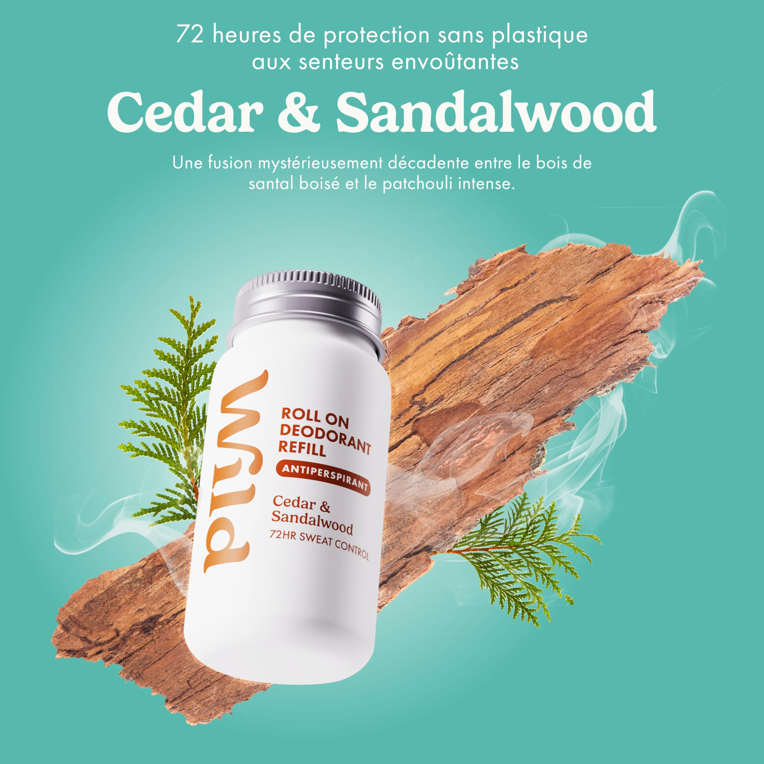 Wild Lot de Recharges de Déodorant Anti-Transpirant pour Homme - Protection 72 h - 90% d'Ingrédients Naturels et Vegan - Convient aux Peaux Sensibles - Amber & Oud, Thunderstorm, Cedar & Sandalwood