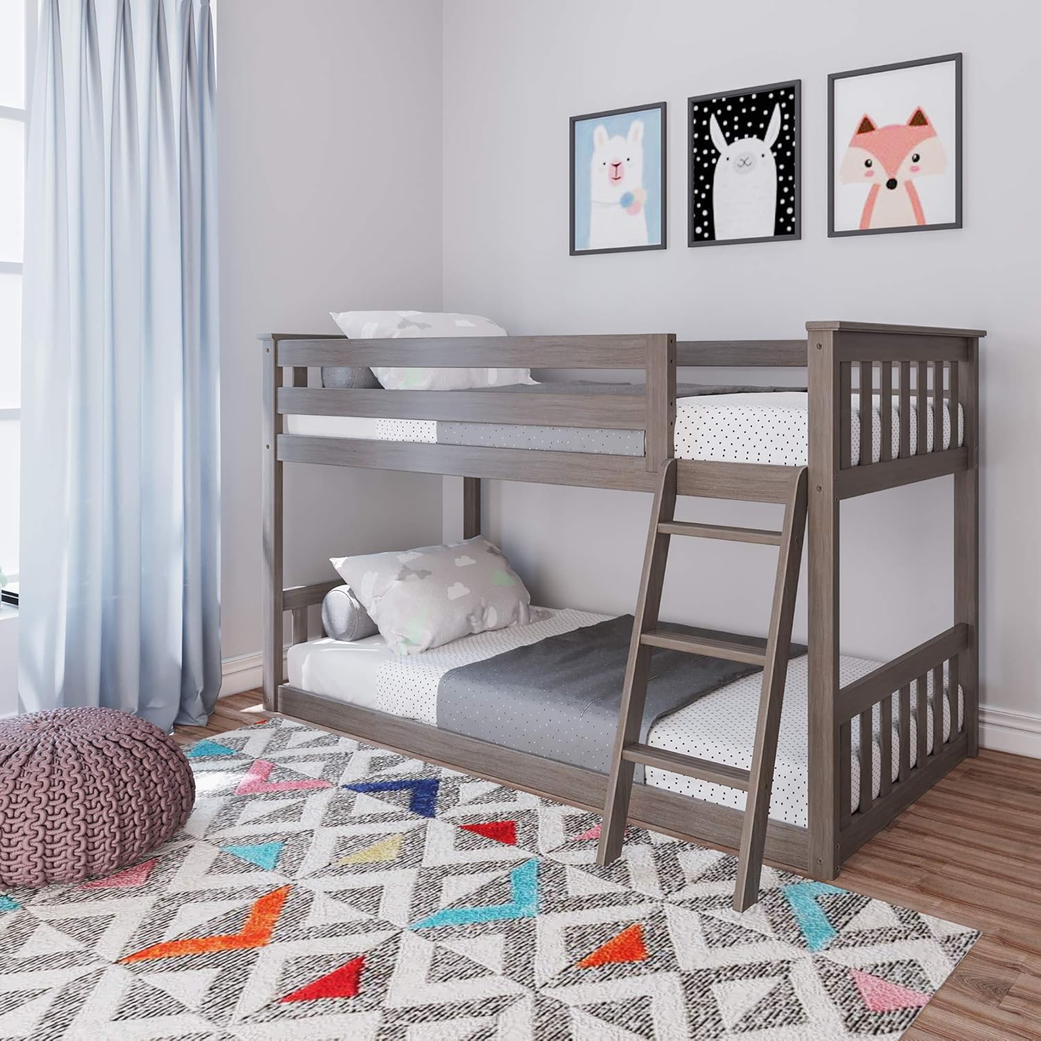 Max & Lily Twin Over Twin Low Bunk Bed with Ladder, Wooden