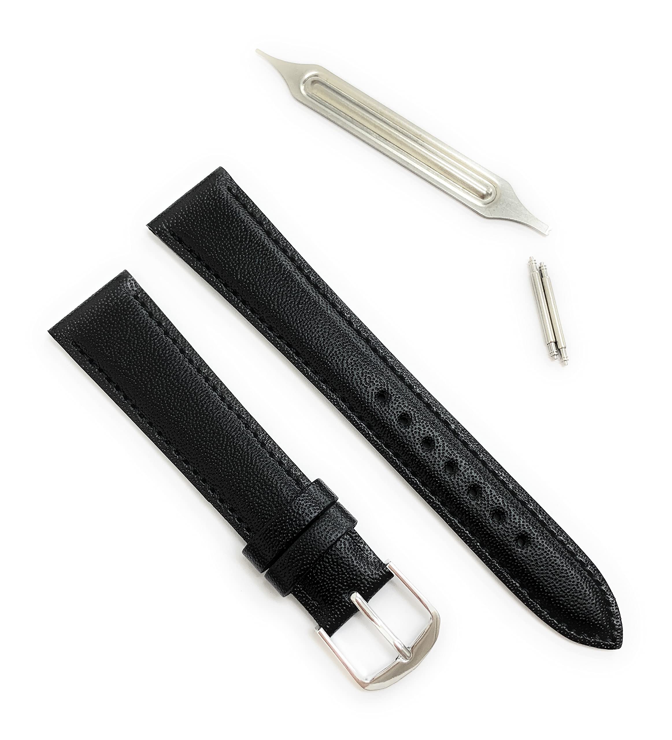 BAMBI XP049 XP-49 Watch Strap, Genuine Leather, Watch Band, Leather, Replacement Strap, 0.4 - 0.8 inches (10 - 20 mm), Black, Chocolate XP049 XP-49 (Accessories: Simple Replacement Tool, 2 Spring Bars