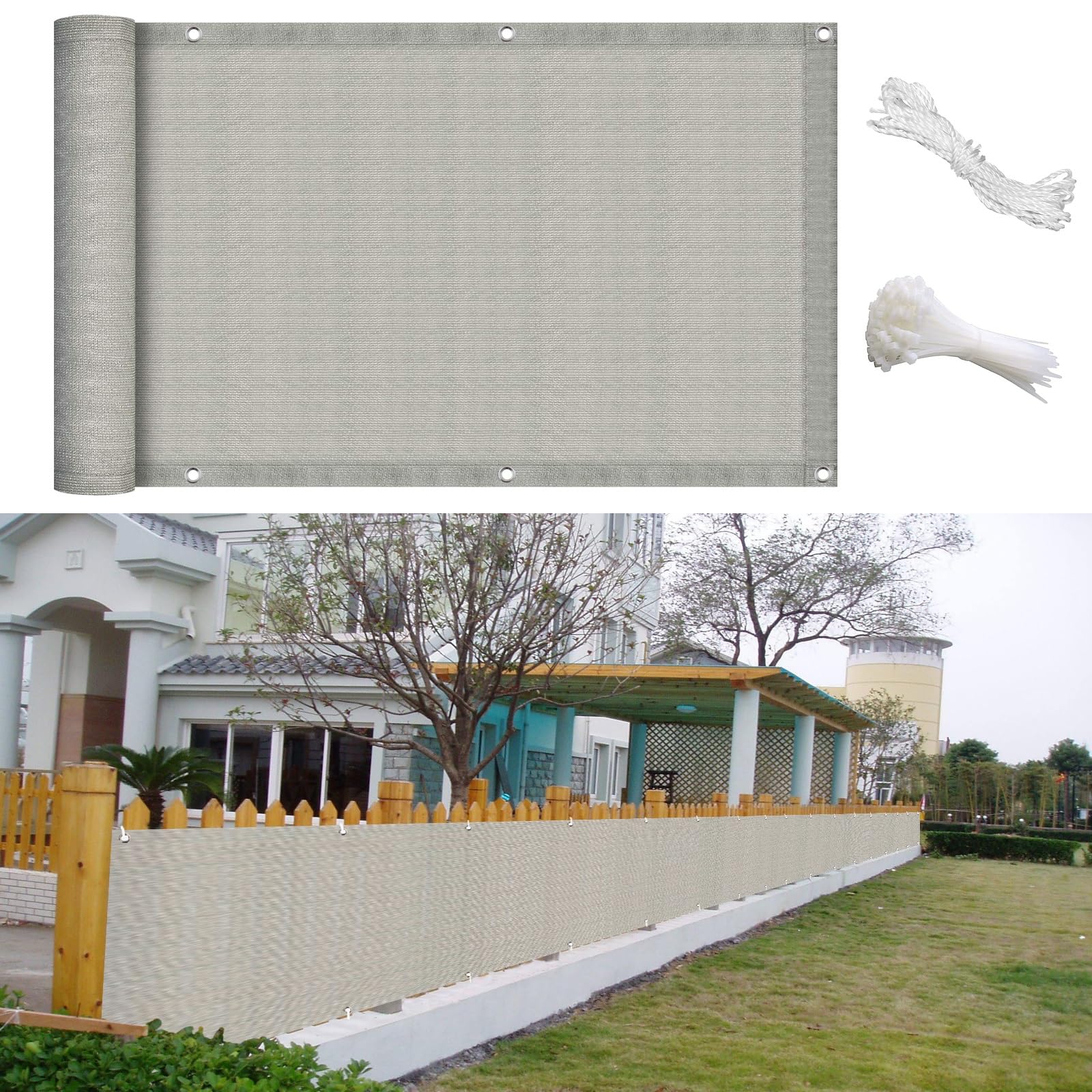 Telo Privacy Balcone 75 x 400 cm Recinzione Copertura, Telo Copribalcone, Rete Telo Ombra HDPE da 220G/M², con Occhielli Corde e Fascetta per Balcone Giardino, Grigio