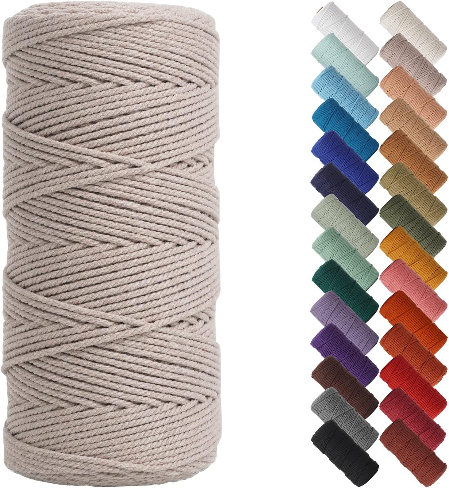 NOANTA Pink Gray Macrame Cord 2mm x 220yards, Colored Macrame Rope, Cotton Rope Macrame Yarn, Colorful Cotton Craft Cord for Wall Hanging, Plant Hangers, Crafts, Knitting