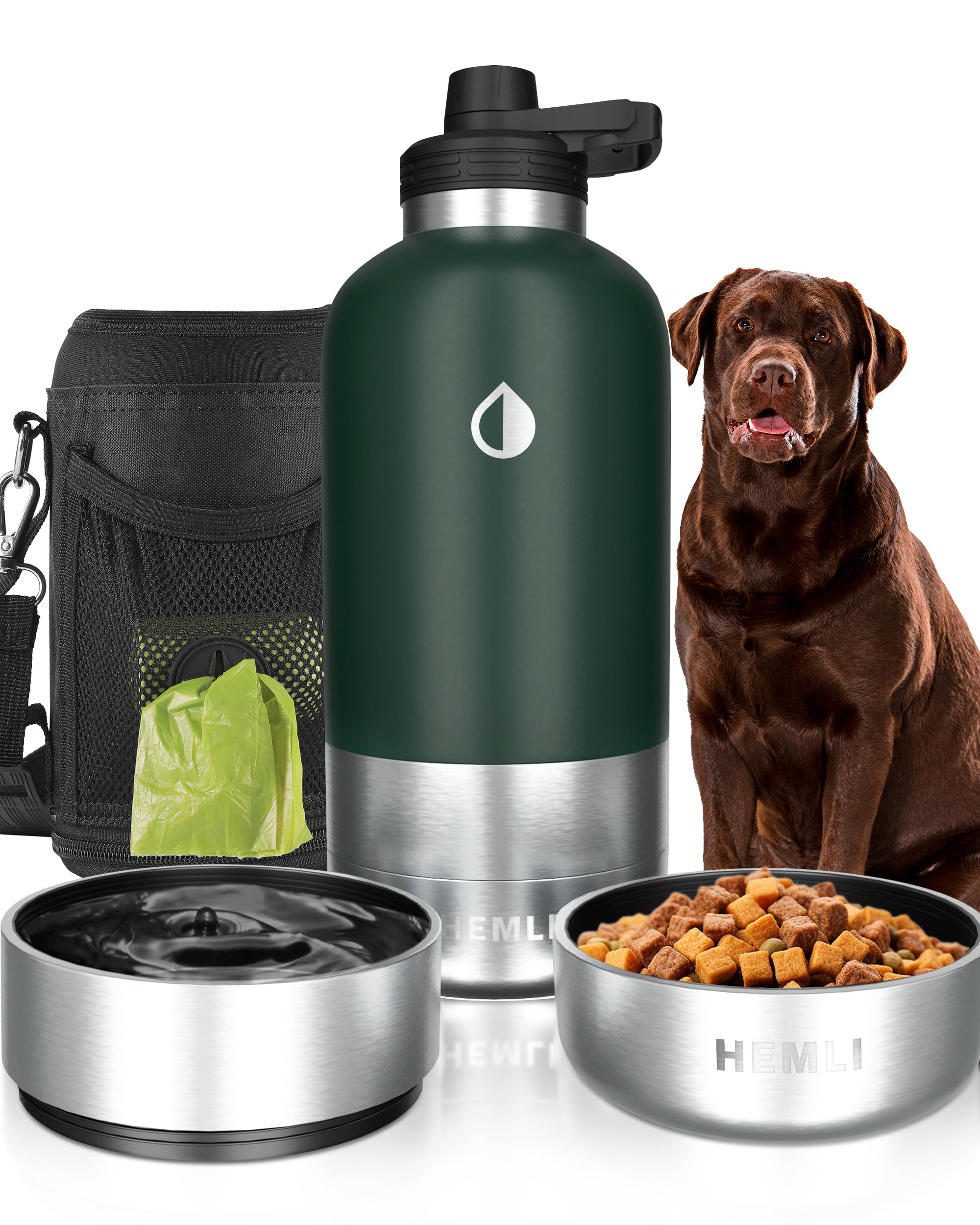 Dog Water Bottle, Insulated Dog Travel Water Bottle, Stainless Steel Pet Water Bottle Dispenser Portable Food and Water Bowl for Dogs with Carrying Case for Walking Dog Canteen Travel Kit — image 1