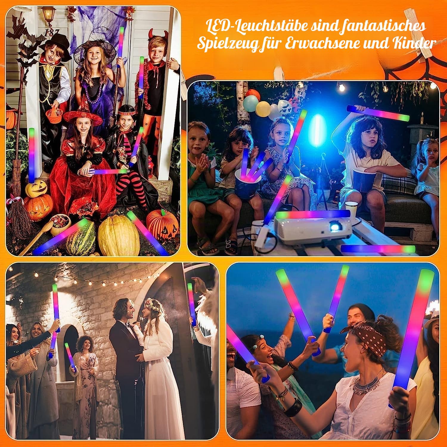 42 Stück Leuchtstab LED, LED Schaumstoff Leuchtstäbe, mehrfarbige Leuchtstäbe LED, leuchten Partygeschenke, 3 Blinkmodi, für Geburtstagsfeiern, Halloween, Weihnachten (42)