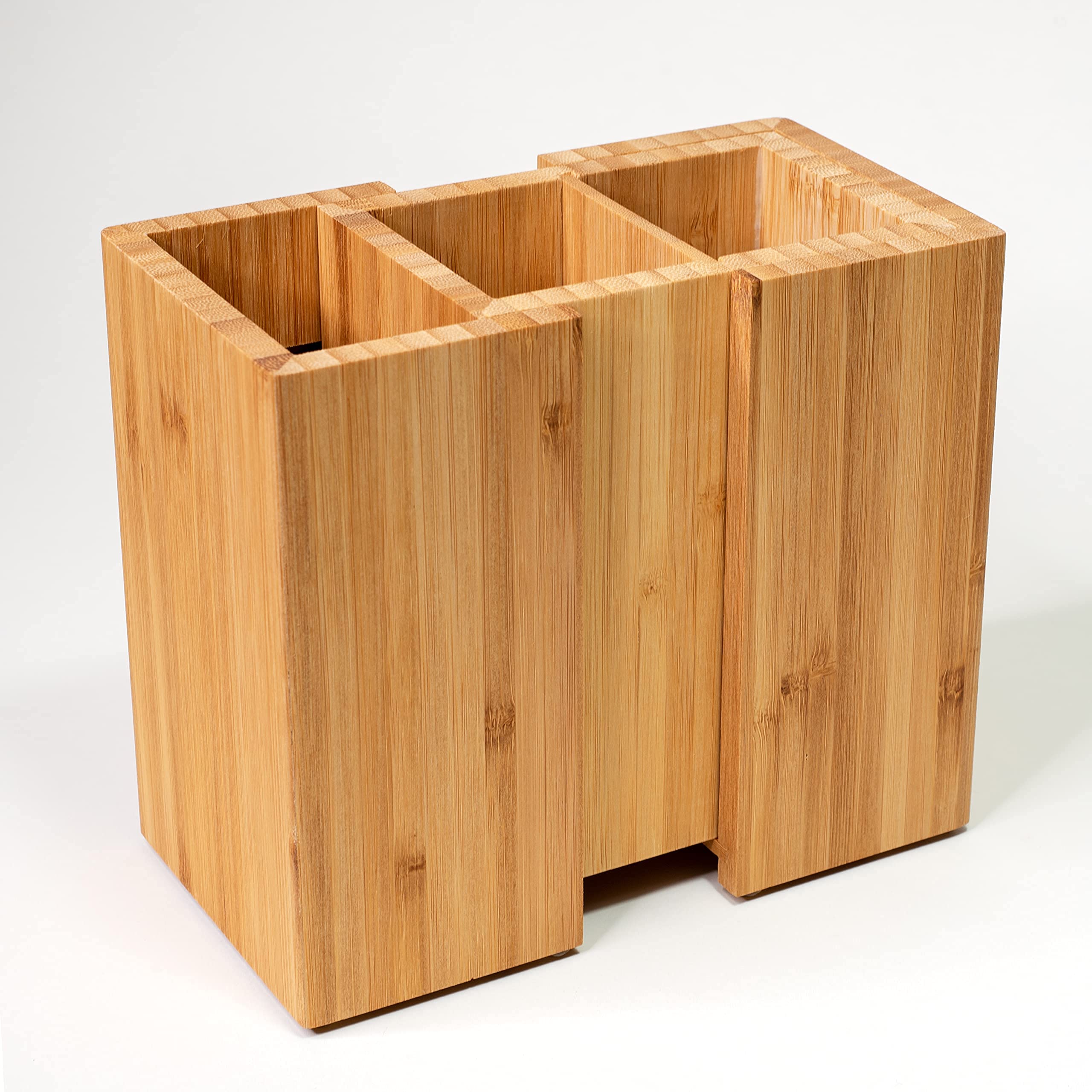 Bamboo Utensil Holder for Kitchen Counter , Expandable Compartments with NonSlip Tabs, Storage