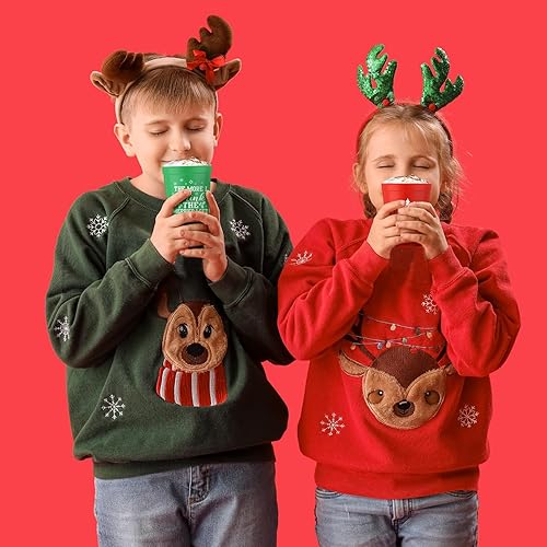 Miniatura 5 de Uiifan 60 vasos de plástico de Navidad a granel de 16 onzas, vasos de plástico reutilizables para vacaciones, vasos de estadio de Navidad, tazas de