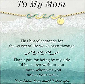 Dainty Gold Bracelet with Initials, Gifts for Women Initial Bracelets for Women Mom Gift Teen Gifts Trendy Stuff Wave Bracelet Grandma Graduation Gifts for Her 2025 Daughter Friend Letter A-Z Birthday Christmas Jewelry