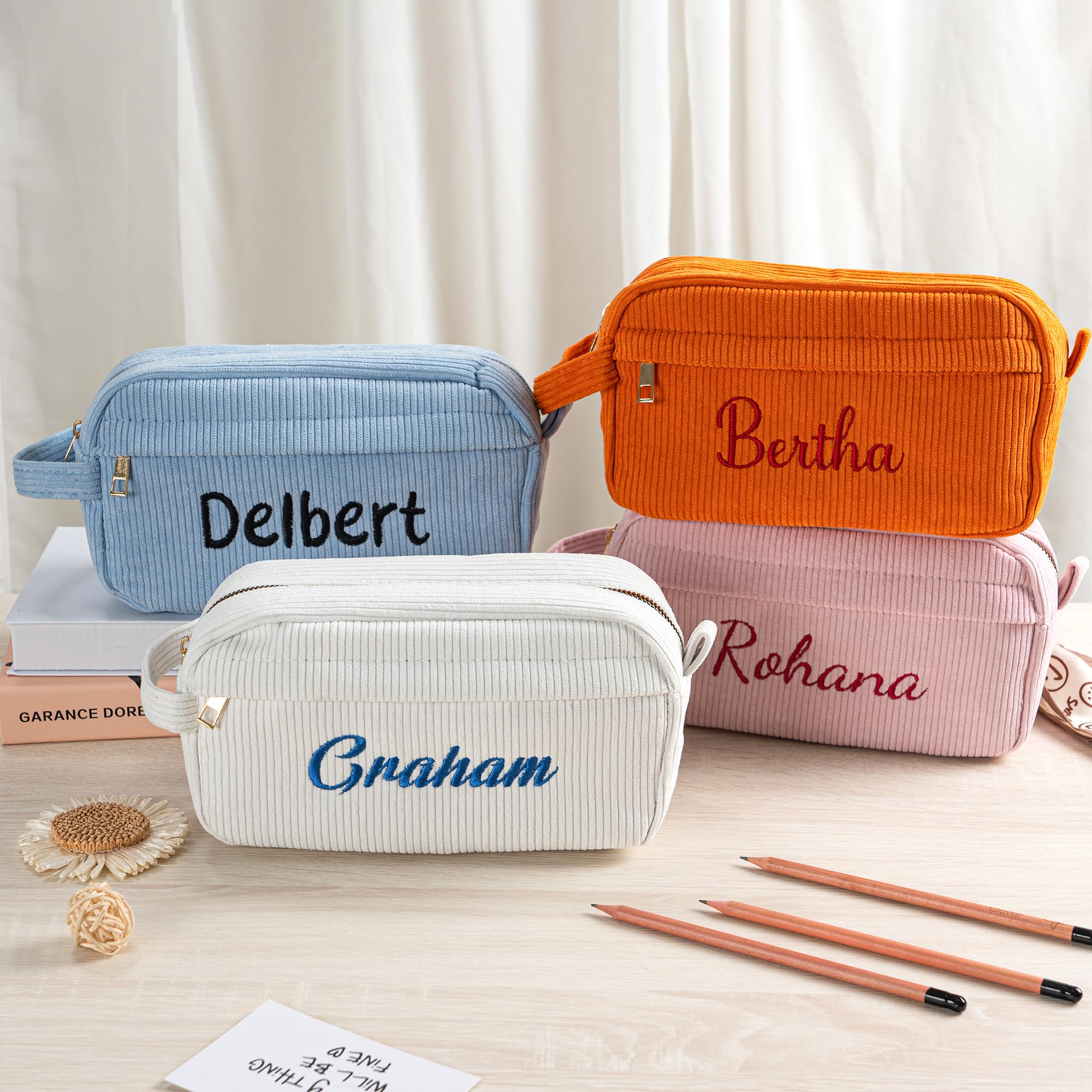 Trousse à Stylos Brodée Personnalisable Velours Côtelé 24x8x13.5cm - Trousse Écriture Adulte
