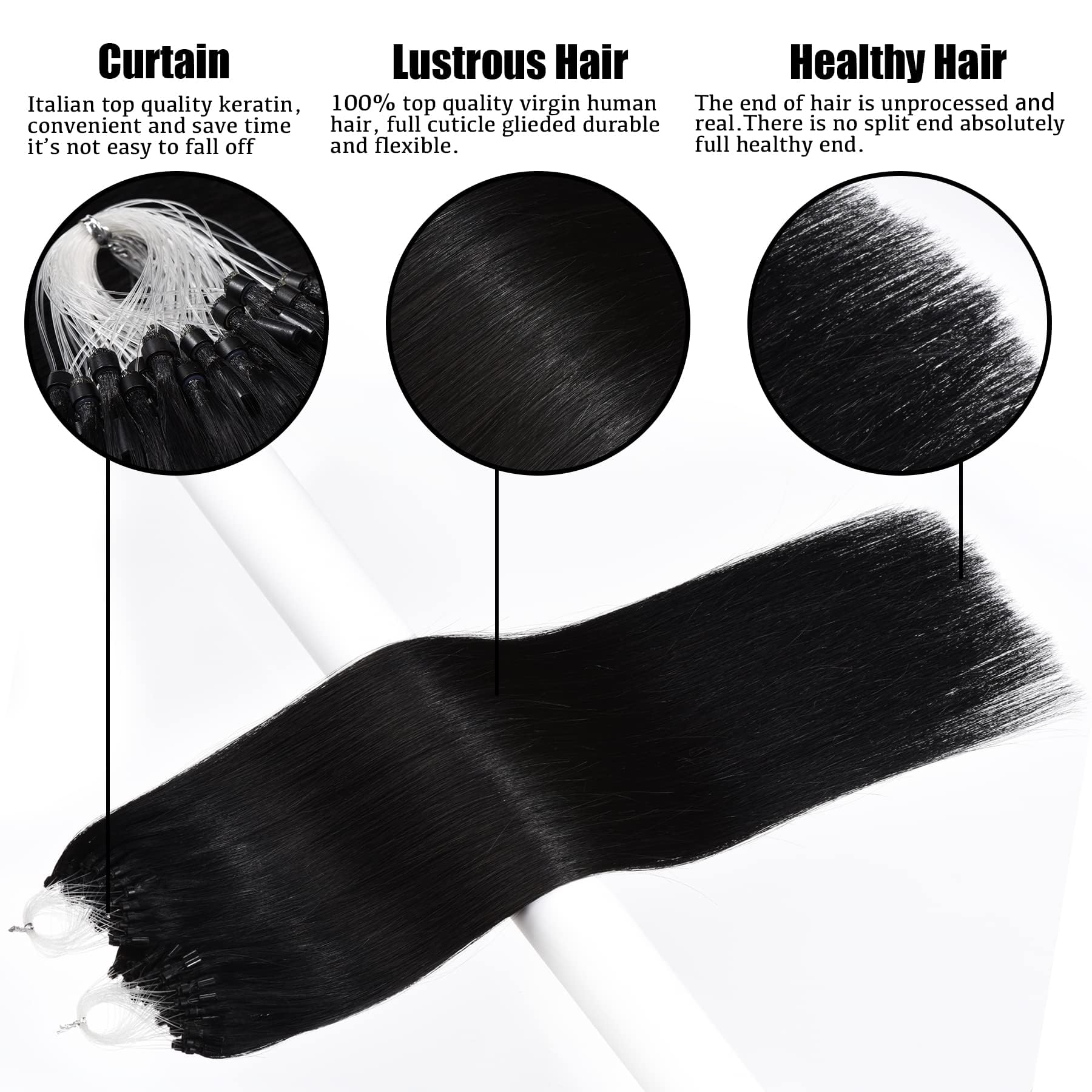 kun na Hair Micro Beads Hair Extensions Real Human Hair Ring Extension 1g/Strand 50s/Pack Silky Straight Pre-Blonded Loop Hair Extensions -20 inch-#1 - Image 3