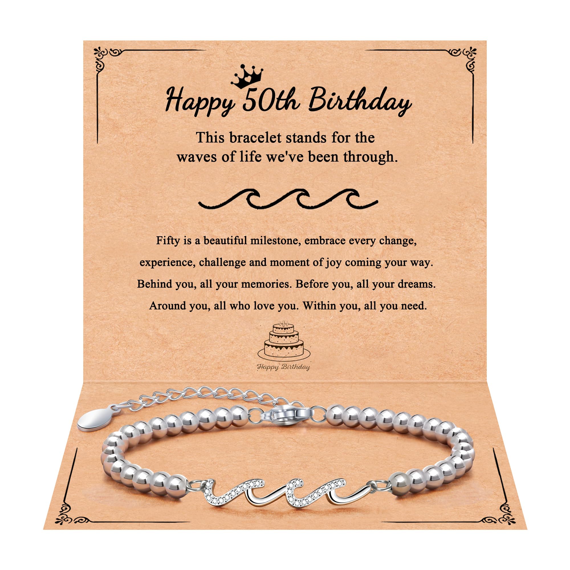 QWNHONEY Waves of Life Bracelet Inspirational Birthday Gifts for Bestie Sister 16th 18th 21st 30th 40th 50th 60th Birthday Gifts for Women