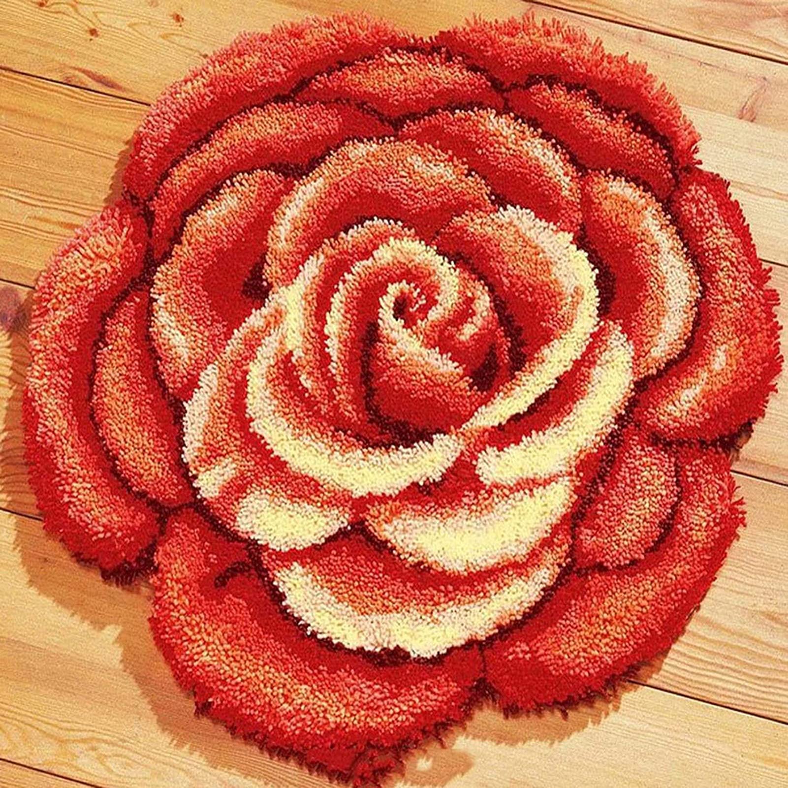 DACUN Knüpfhaken-Kits für Erwachsene DIY Knüpfhaken Teppich-Sets für Kinder, Häkelset für Anfänger, Teppichherstellungs-Sets mit bedruckter Leinwand, Mini-Teppich-Nähset, 53,3 x 45,7 cm (Farbe: A)