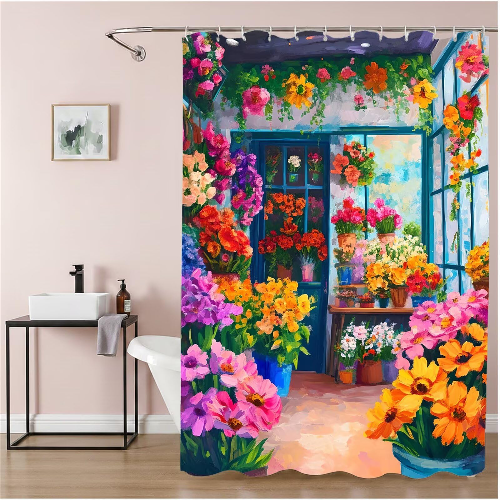 Duschvorhang 180x240 cm Garten Shower Curtains Bunte mit Gewicht und 12 Plastik Haken, Anti Schimmel Wasserdicht, Waschbar Schnelltrocknender Polyester Stoff, Dekorative Vorhang für Badewanne 6H-269