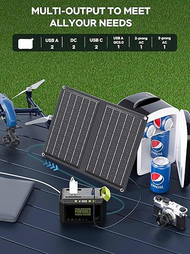 Miniatura 5 de MARBERO Generador solar para camping, estación de energía portátil de 88 Wh, generador de pico de 120 W con panel solar incluido 21 W, CA, CC, USB