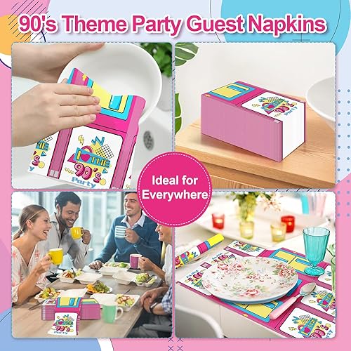 Miniatura 6 de 100 servilletas de papel desechables para decoración de fiestas de los años 90, toallas de mano desechables para baño, 3 capas de vuelta a los años