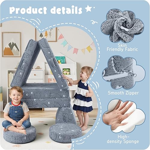 Miniatura 9 de Sofá modular para niños MeMoreCool  Sofá de dinosaurio de 8 piezas que brilla en la oscuridad para niños pequeños convertible en fuerte constructor