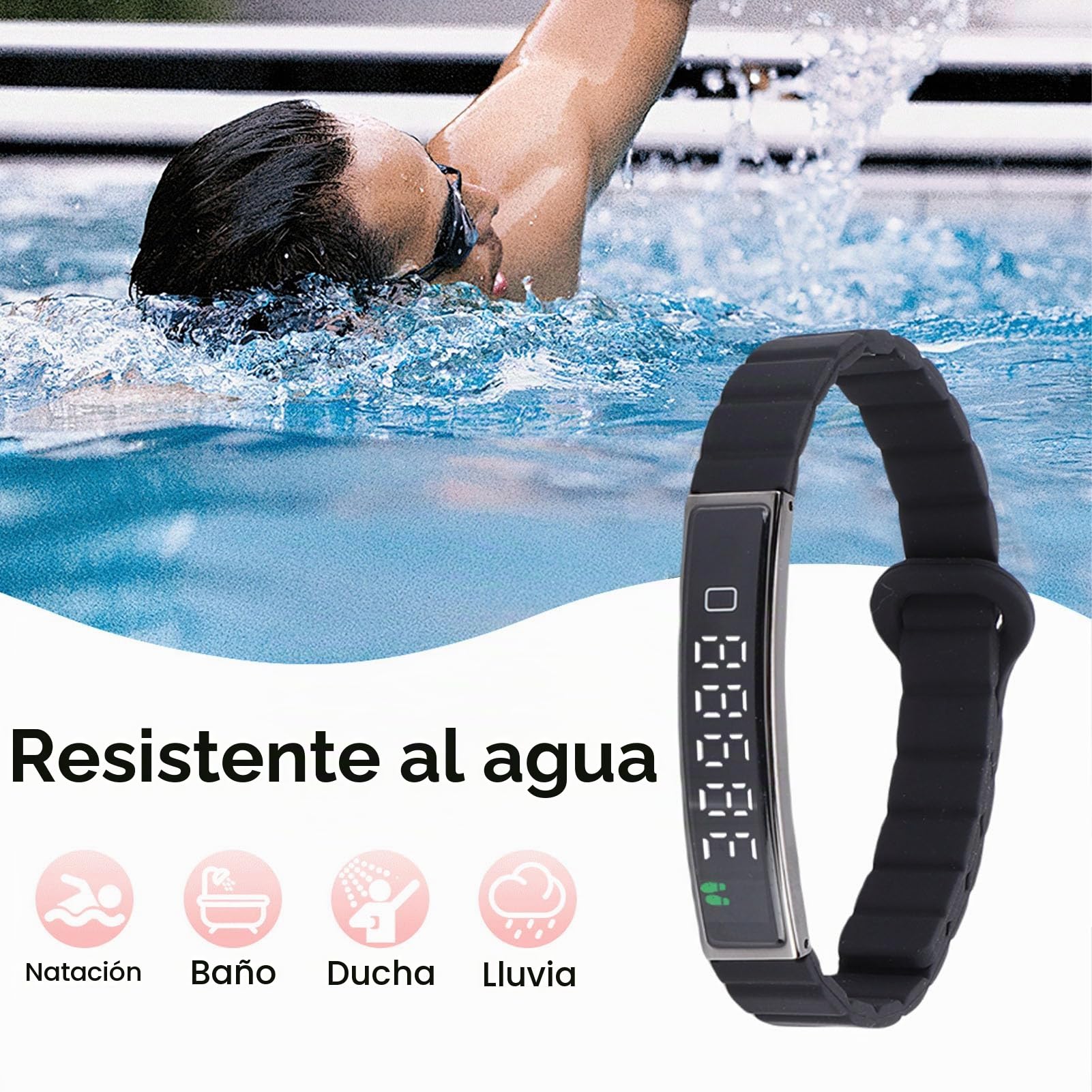 Brazalete Inteligente de Actividad y Fitness, Contador de Pasos, Toma de Fotos Remota, Impermeable, Adecuado para Deportes (Negro)