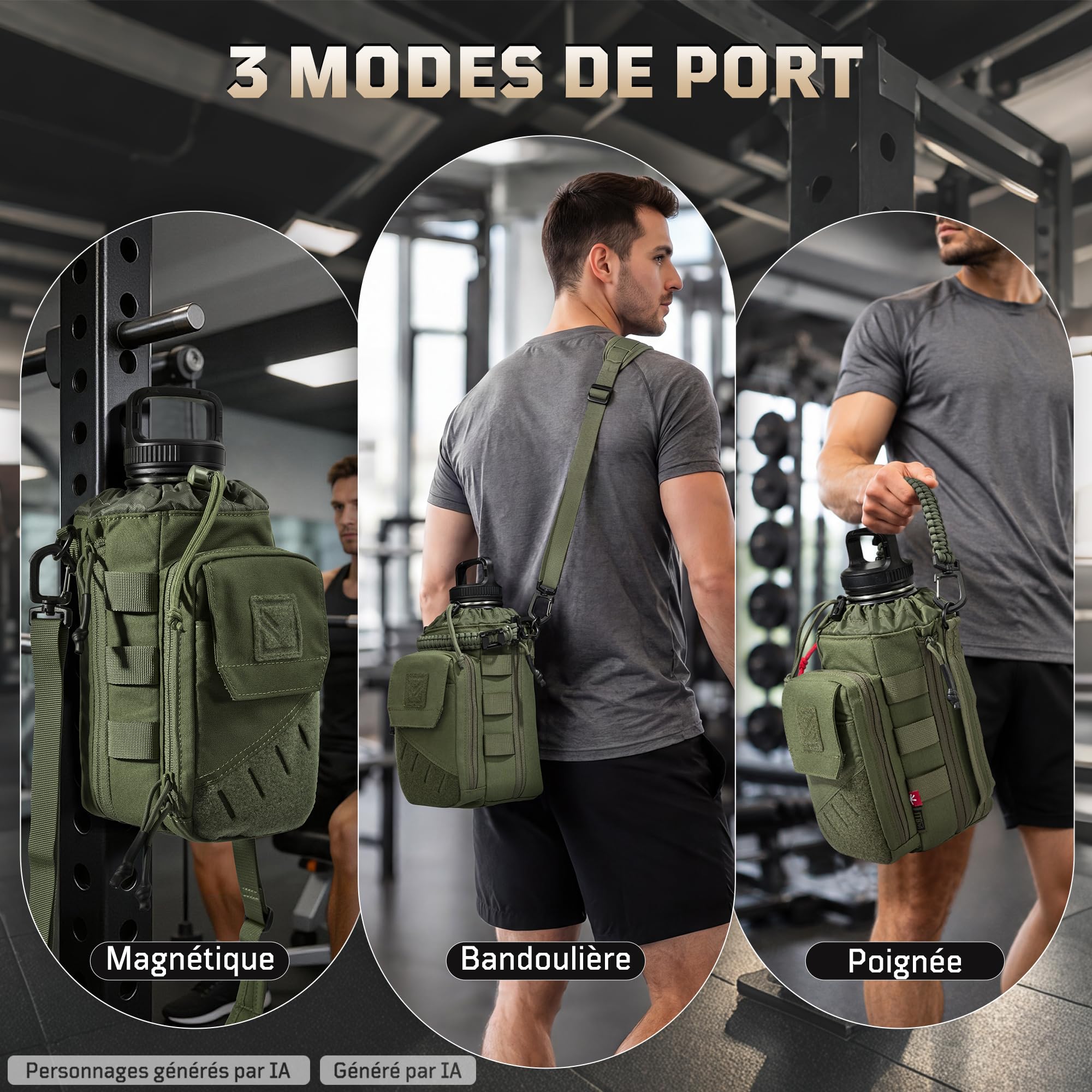 Sac Porte Bouteille Magnétique pour Salle de Sport 1–2L – Sacoche Gourde avec Clip Aimanté Puissant, Poche Téléphone, Bandoulière Réglable, Rembourré (sans gourde)
