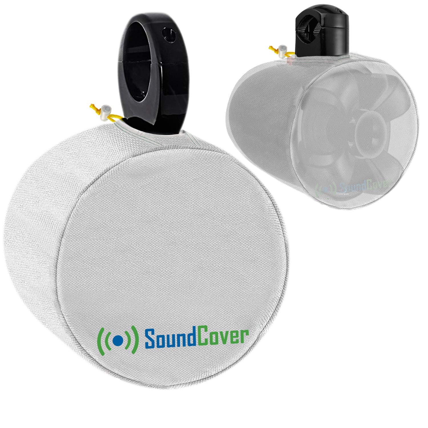 2 White Heavy Duty Marine Speaker Covers for Round 8" Boat ATV Wakeboard Tower Pod Speakers - Fits Boss Audio, MCM Custom Audio, Rockville Marine Speakers, Sold in Pairs (Size H 14" x W 14" x D 12.8")