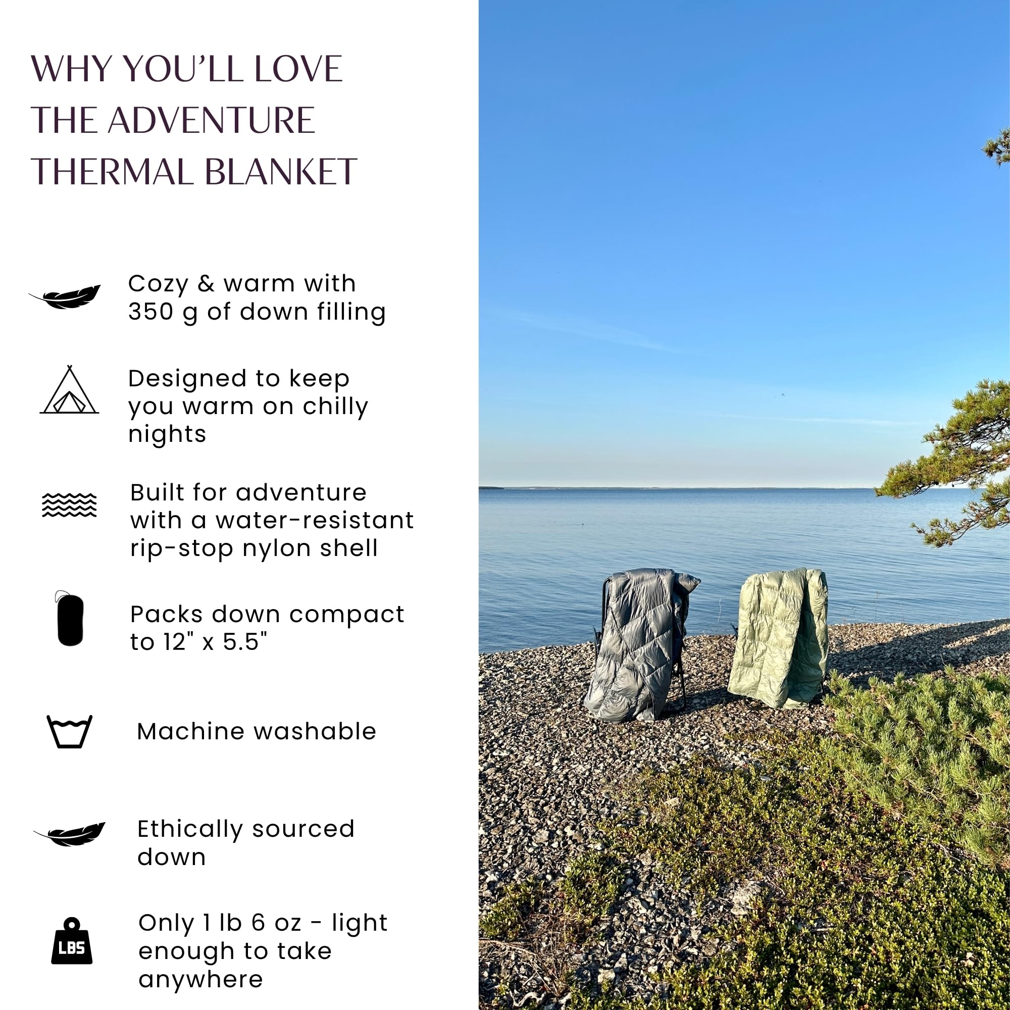 Down Camping Blanket with Footbox - Extra Puffy Packable Warm Lightweight Camp Quilt - Water Resistant for Backpacking Hiking Travel – Compact Outdoor Throw Sleeping Blanket with Bag - 52x77