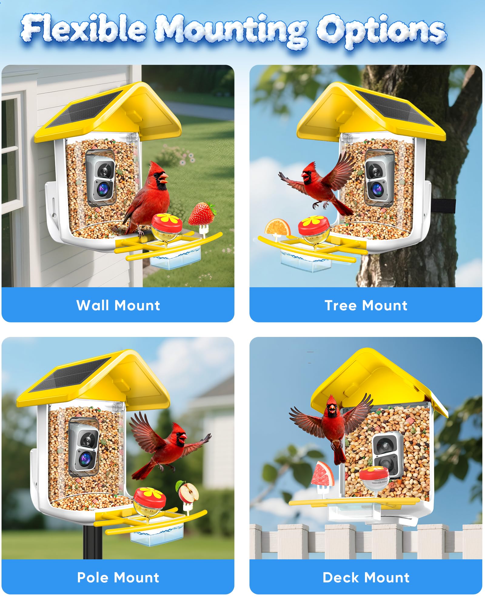 Comedero inteligente para pájaros con cámara, WiFi de 2.4 GHz AI para identificar especies y video en vivo, aplicación para patio trasero, regalo para comedero de pájaros de Navidad