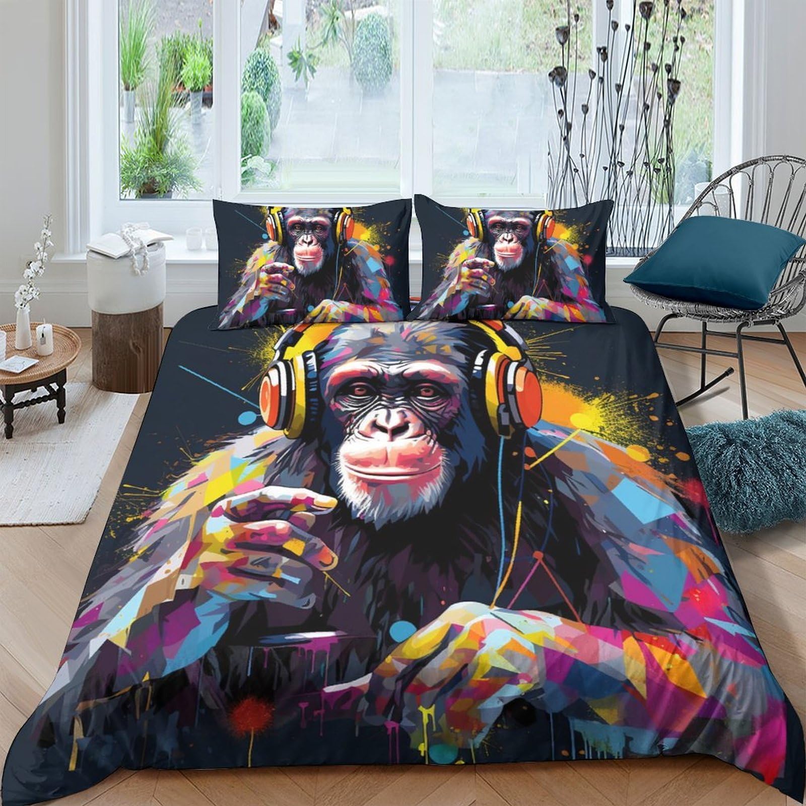 Ctjqhvkz Style-1 3D Printed Graffiti Monkey Fitted Sheet Microfiber Vibrant Art Mattress Cover For Bedroom Dorm Decor Easy Care Single（135X200cm）