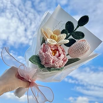 造花ブーケ　ハンドメイド Amazon｜JOMODECOR ハンドメイド かぎ針編み 牡丹 チューリップ
