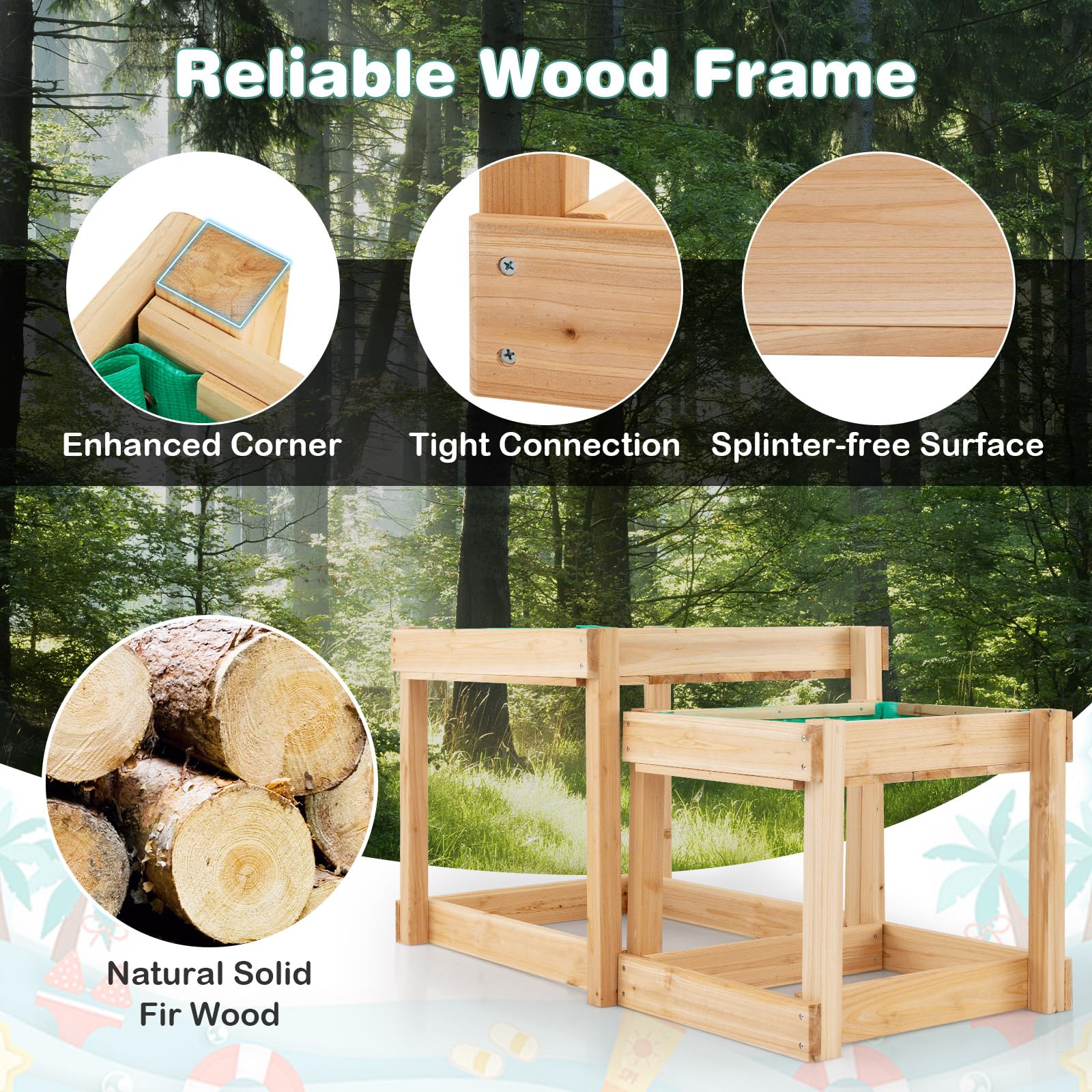 GLACER Sand Table, Space-Saving Toddler Activity Table with Built-in Liner, Protective Cover, Water and Sandbox Table for 3+ Years Old Boys and Girls, 2 Pcs Sensory Table for Garden, Bench, Backyard