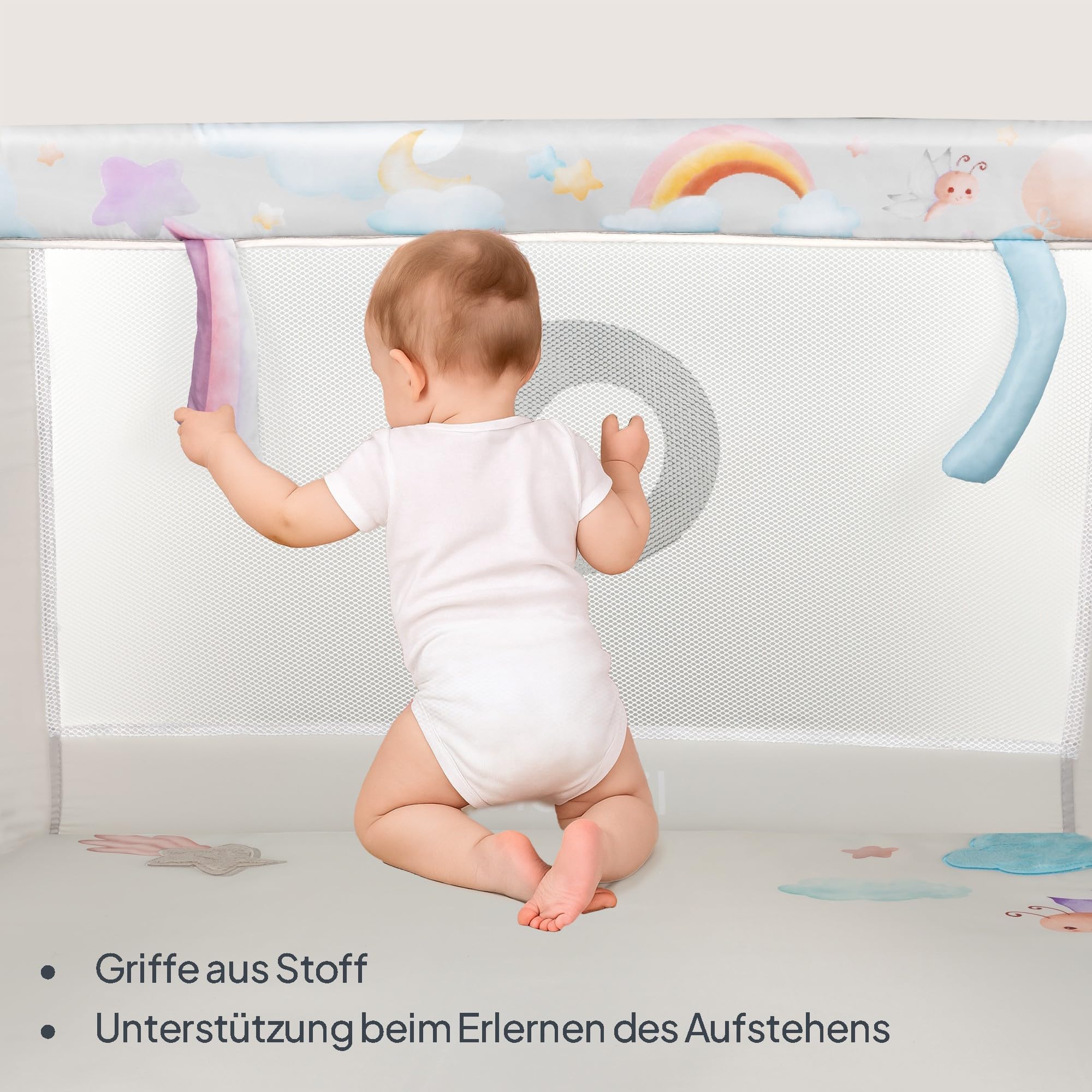 LIONELO Mille Plus Laufstall 100x100 cm mit Komfortmatte mit 3D-Bezug für Babys, bis 15 kg (0–36 Monate), Seiteneinstieg mit Reißverschluss, 2 Rollen mit Bremse, faltbar, Tragetasche