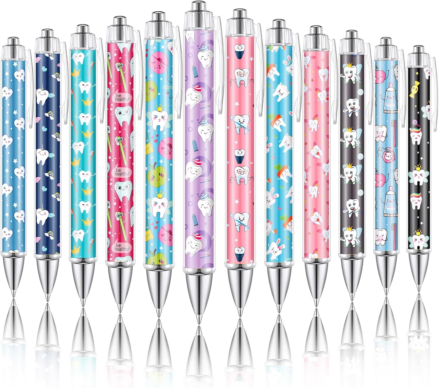 12 Pcs Teeth Ballpoint Pens Cute Teeth Themed Retractable Writing Pens Dentist Dental Assistant Gifts 1mm Black Ink for Nurse Gift Accessories for Women Men Office Supplies