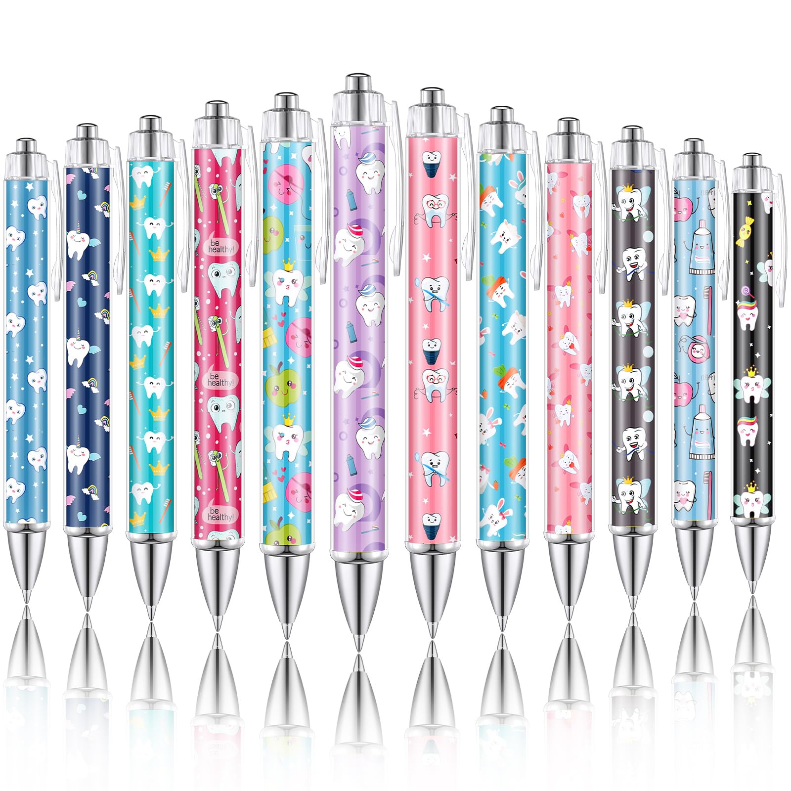 12 Pcs Teeth Ballpoint Pens Cute Teeth Themed Retractable Writing Pens Dentist Dental Assistant Gifts 1mm Black Ink