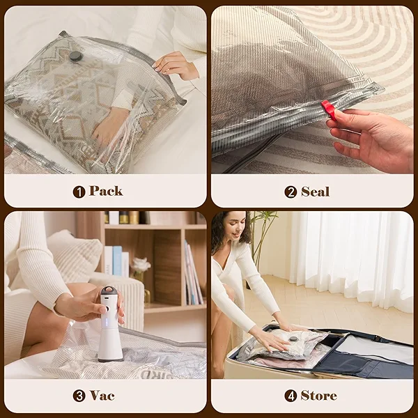 Vacbird Vacuum Bags for Travel with Rechargeable air Pump, 15 Pack Carry-on Size Compression Packing Bags for Luggage and Suitcase, Space Saver for Clothes and Clothing Travel