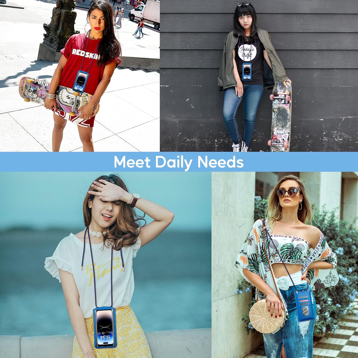 Small Crossbody Bag Cell Phone Purse for Women Men Leather Mini Shoulder Bag Wallet Case with Card Holder Slot Necklace Lanyard for All Phones iPhone Samsung Google up to 7.3" Blue - Image 5