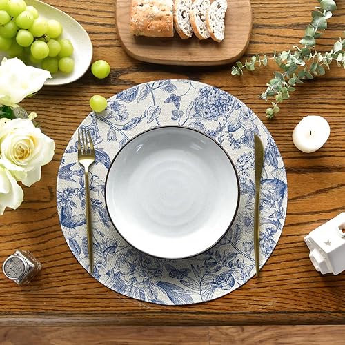 Miniatura 2 de Artoid Mode Juego de 4 manteles individuales de primavera con diseño de flores de acuarela y ramas, manteles individuales redondos de 14 pulgadas