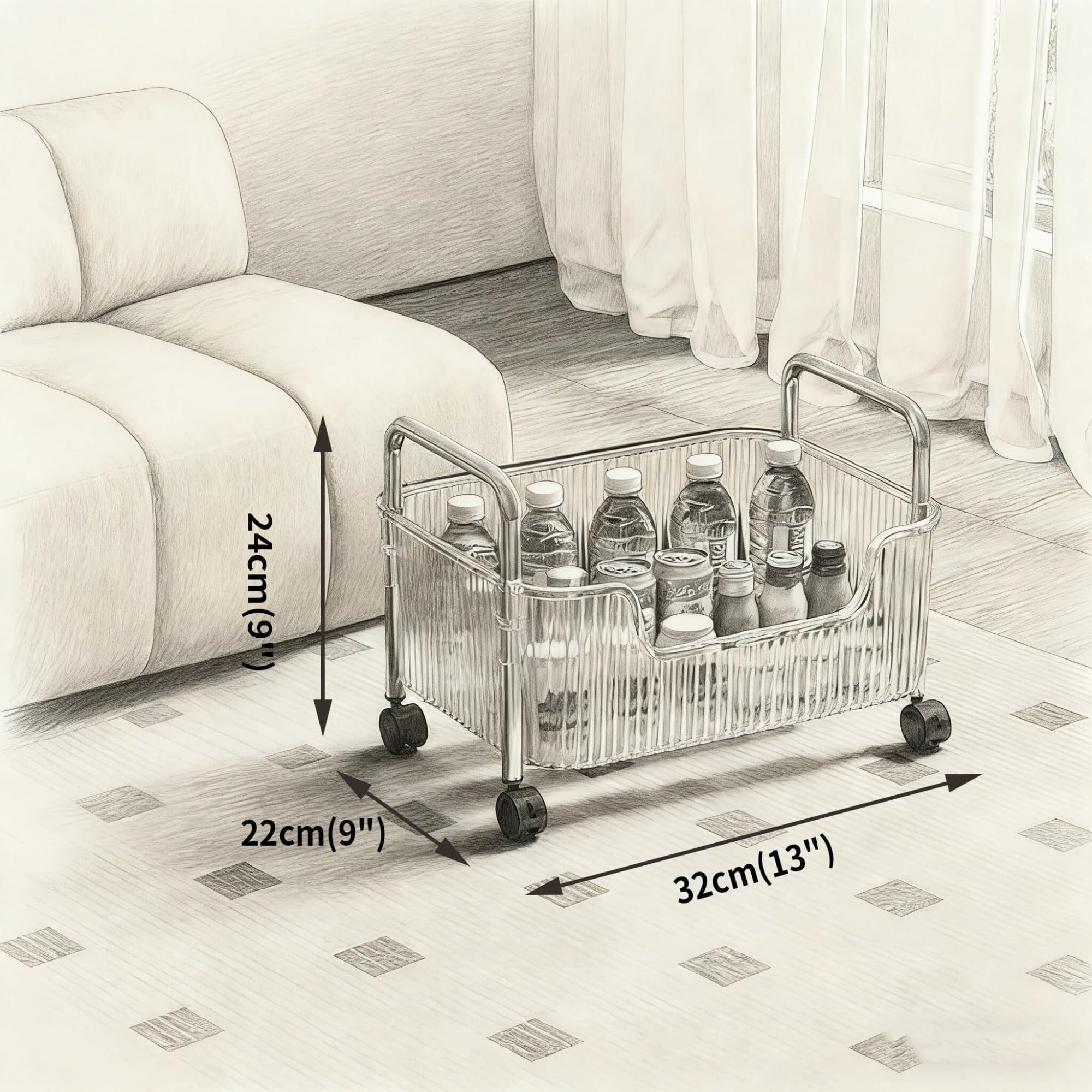 Carrello portaoggetti in acrilico, organizer trasparente con ruote per cucina, bagno e ufficio, libreria mobile multilivello