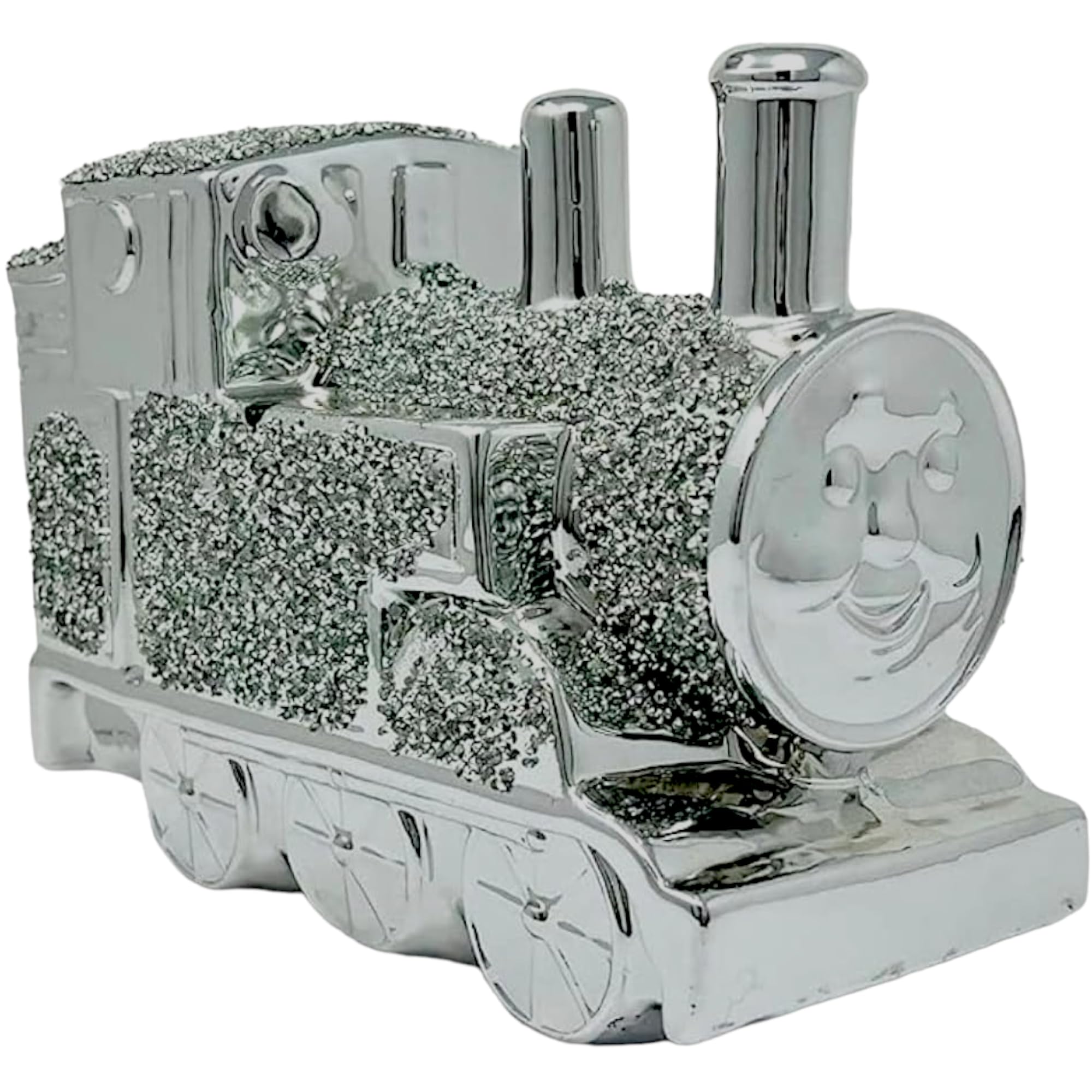 Sparkling Silver Glitter Train Ornaments for Christmas, Unique Kids' Decorations with Crushed Diamond Glitter, Durable Holiday Train Decor
