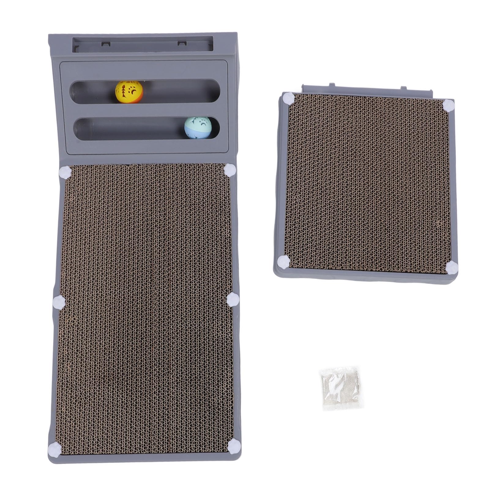 Rascador Vertical de cartón en Forma de L, 23.62 Pulgadas, con Bolas de Hierba gatera incorporadas, rascador de cartón con Bola para Gatos de Interior, tamaño Grande (Grey)