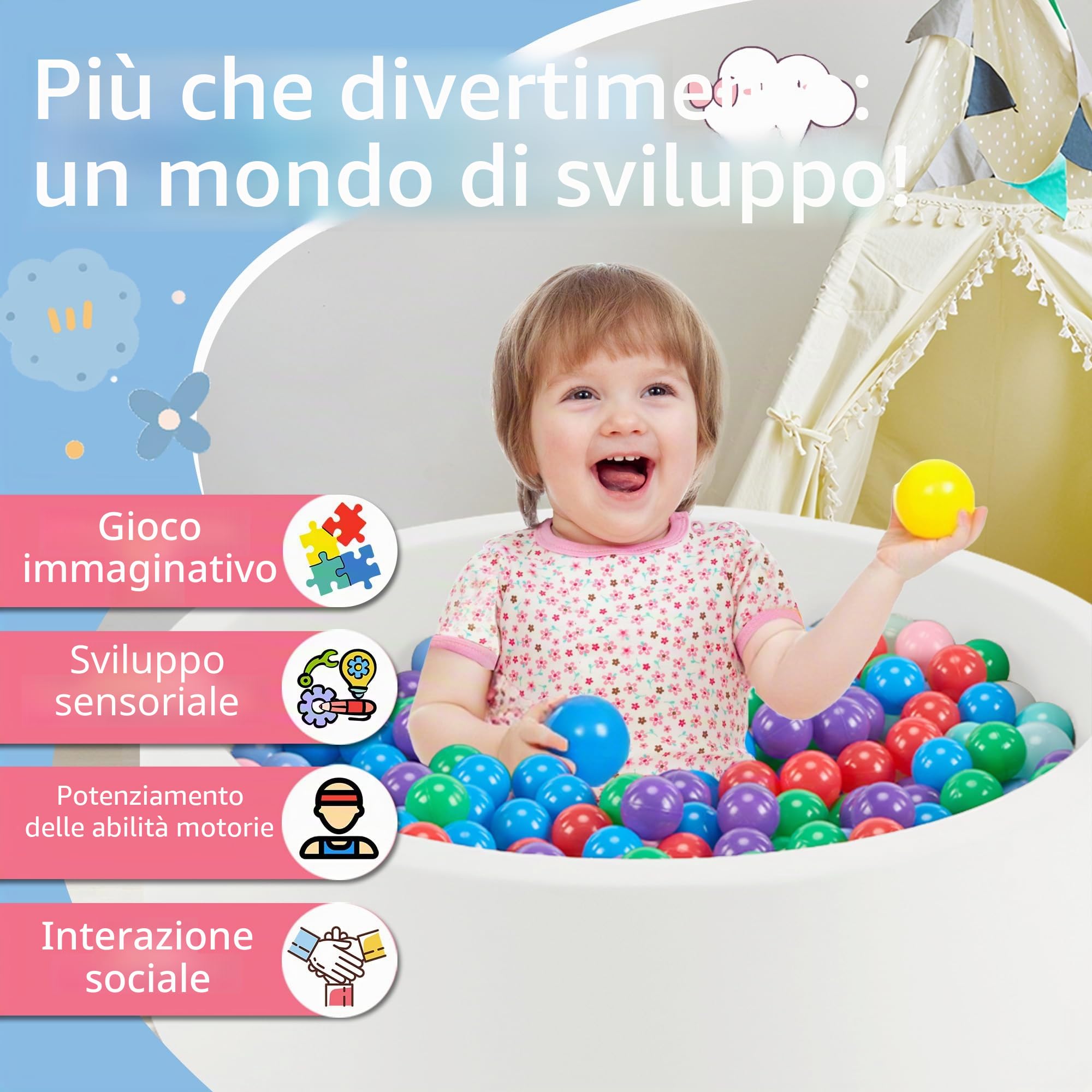 Piscina per palline in schiuma 89,9 x 30 cm, per bambini dai 1 ai 3 anni per ragazzi e ragazze, palline non incluse, bianco