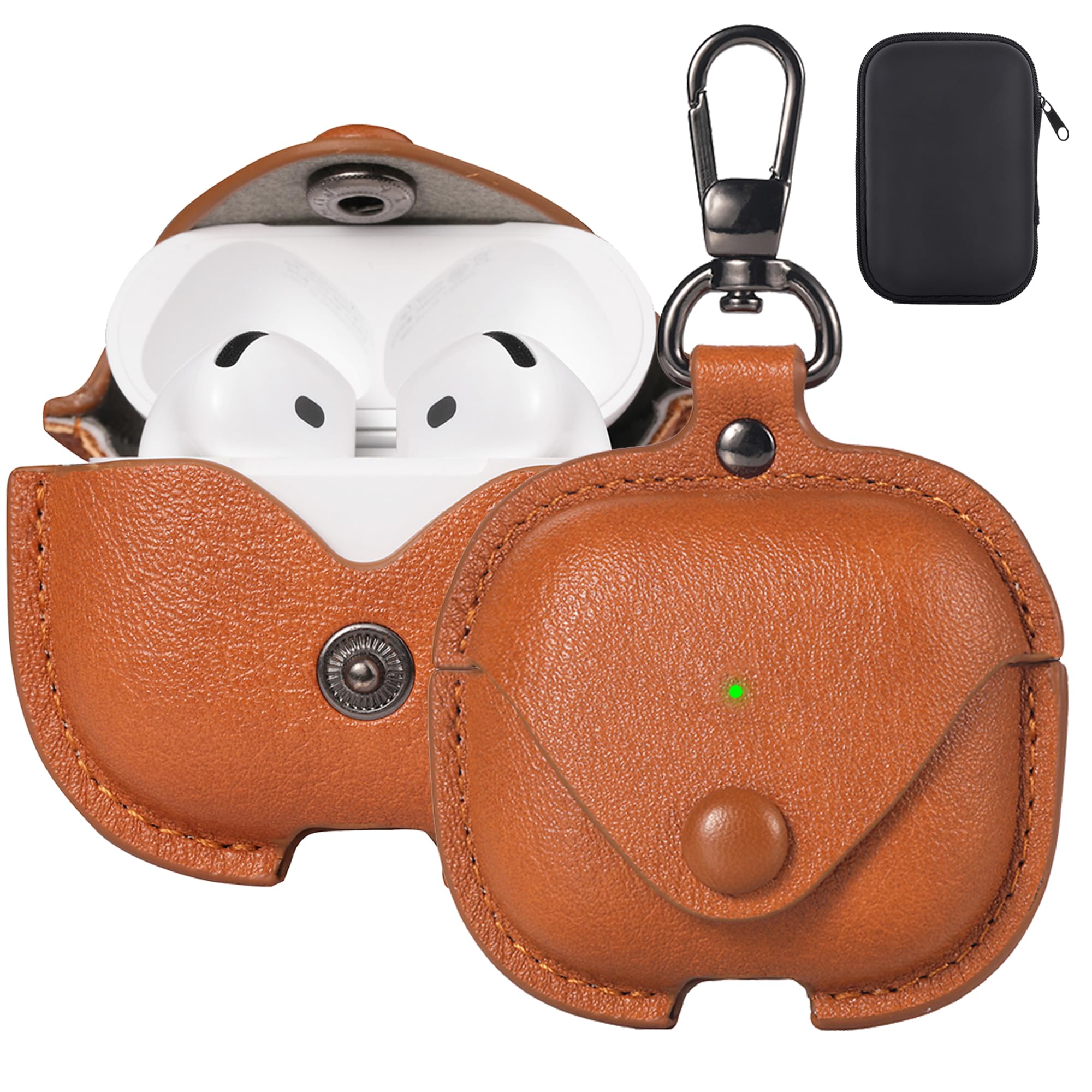 Maxjoy for AirPods 4 Case Leather, for AirPods 4th Generation Case Cover Leather AirPod Gen 4 Protective Cover with Keychain Compatible with Apple