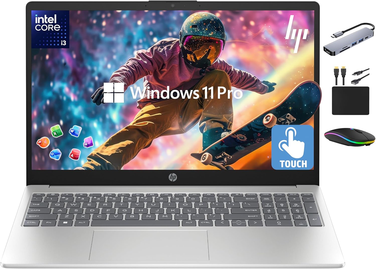 HP Premium 15.6" HD Touchscreen Business Laptop, 32GB RAM, 1.5TB Storage (1TB SSD+500GB Ext), 6-Core Intel i3 Processor (Upto 4.4GHz), Long Battery, MarxsolAccessory, Lifetime Office 2024, Win 11 Pro