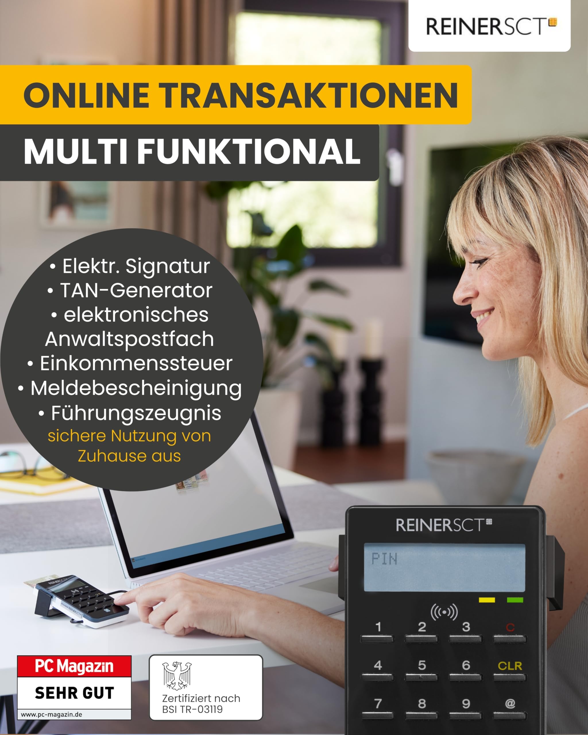 REINER SCT cyberJack RFID standard Chipkartenleser für RFID-Chipkarten, Personalausweis & Online-Banking, Card Reader TAN-Generator eID Lesegerät
