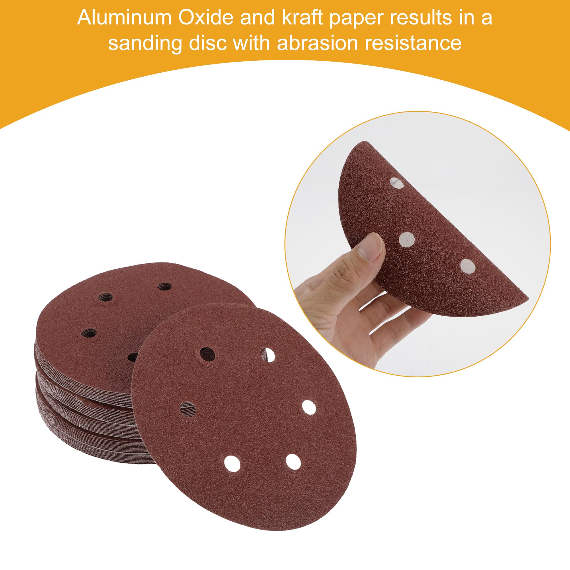 Partuto 50 Pcs 6inch 6 Hole 80 Grit Universal Sanding Discs - Round Hook and Loop Sandpaper - White Paper Red - Image 3