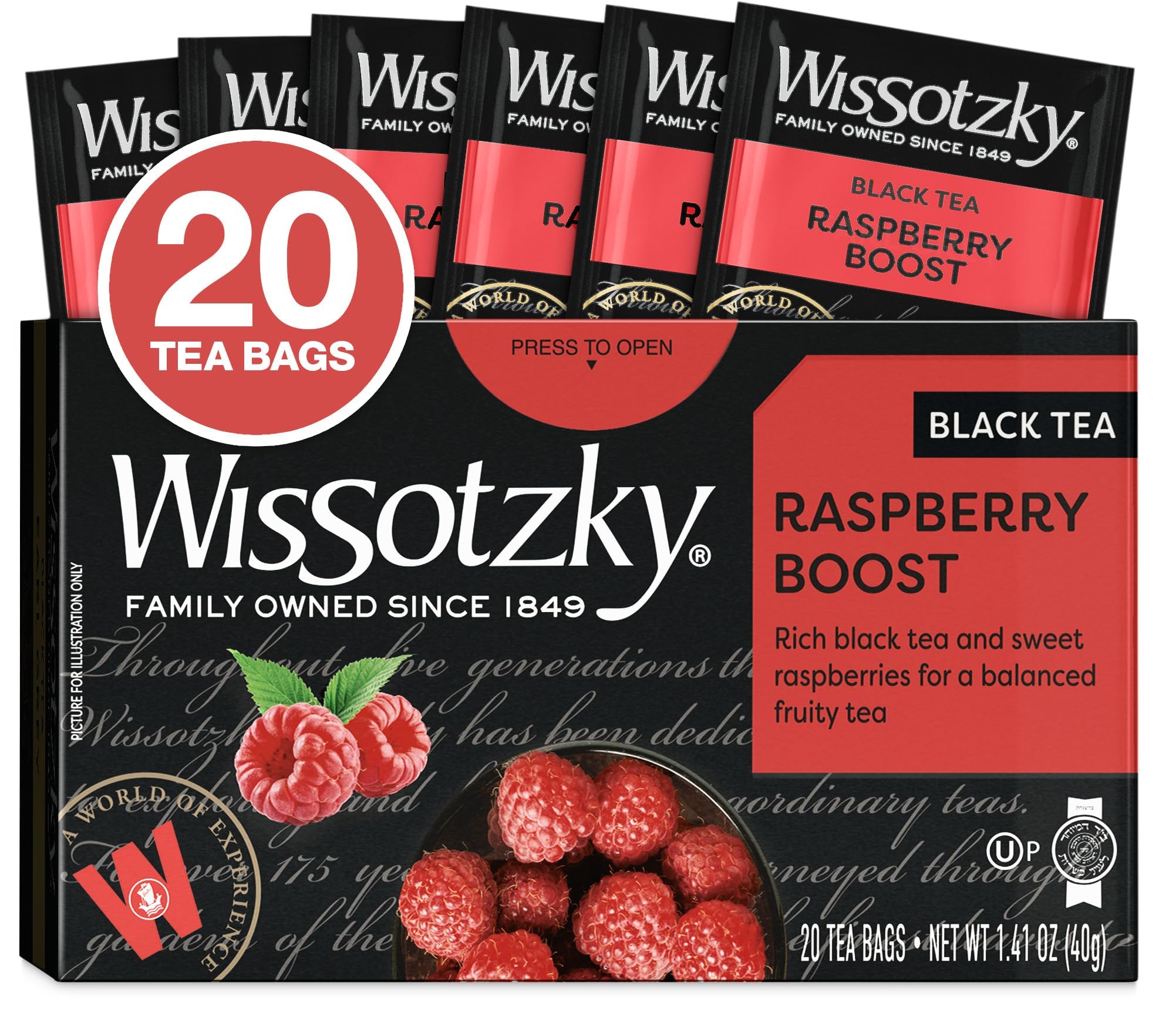 Wissotzky Raspberry Boost Black Tea, 20 Tea Bags | Bold Berry Tea | Antioxidant Rich | Fruity Black Tea Bags
